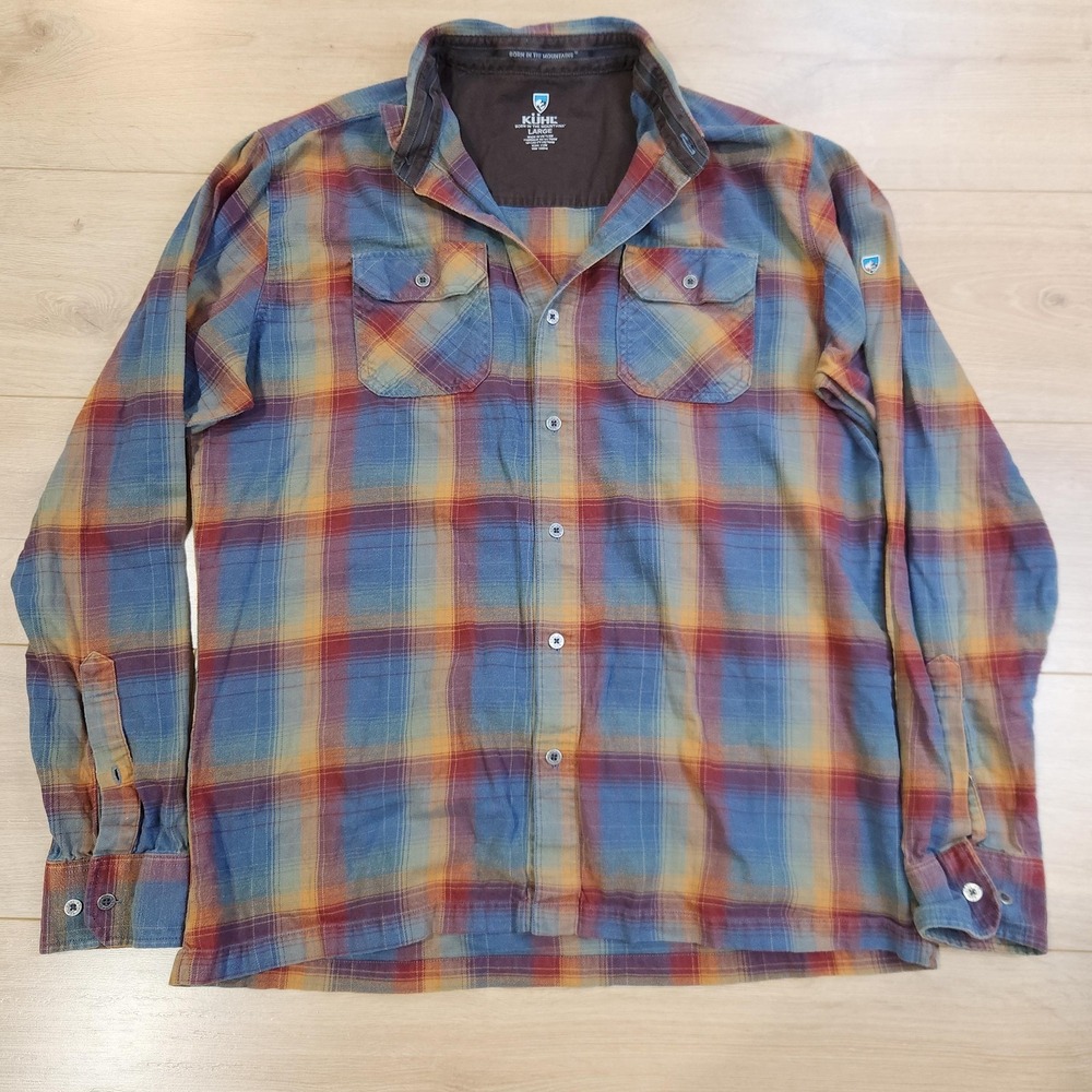 Kuhl Dillingr Flannel Shirt Mens Large Blue Plaid Button Up Long Sleeve Outdoor